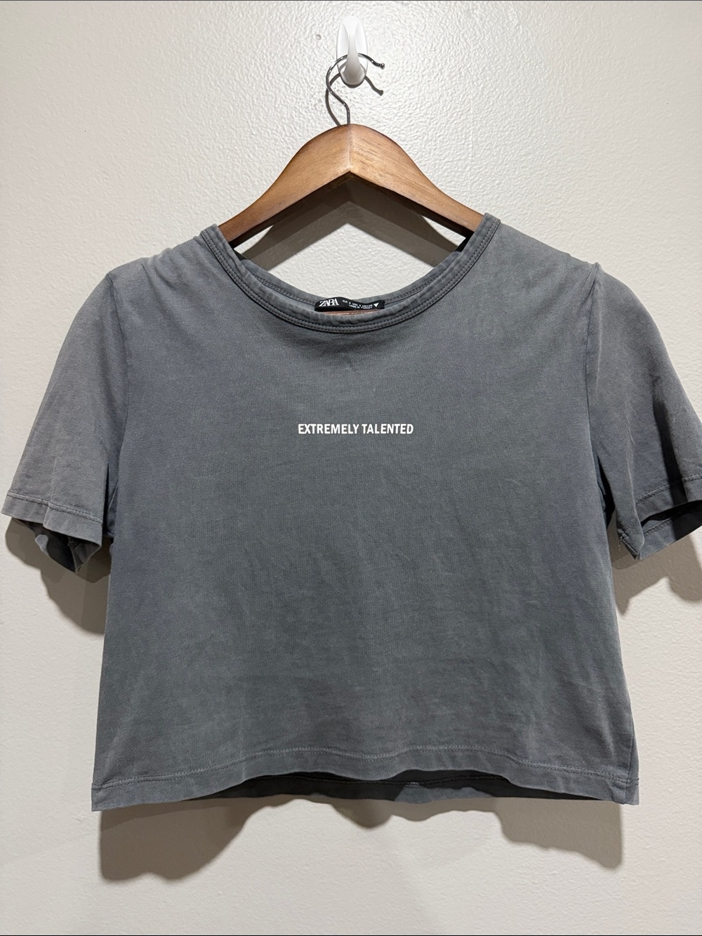 Zara Women Cropped Top - "Extremely Talented" size S with shoulder pads